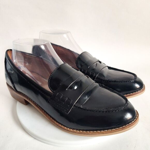 Steve Madden Penny Loafers Size 9 Patent Leather Black Slip-on Flats Office Chic - Picture 1 of 12